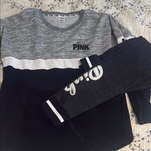 PINK Victoria's Secret Gray and Black Long Sleeve Top